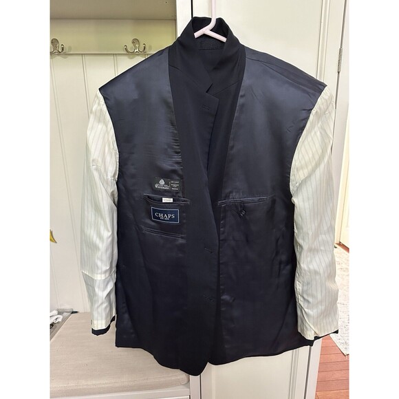 CHAPS Mens Solid Black 100% WOOL Two Button Sport Coat Suit Jacket Blazer 46 R - Picture 6 of 6